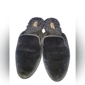 Birdies Women's Phoebe Black Velvet Winter Furry Slip-On Backless Mules Sz 9